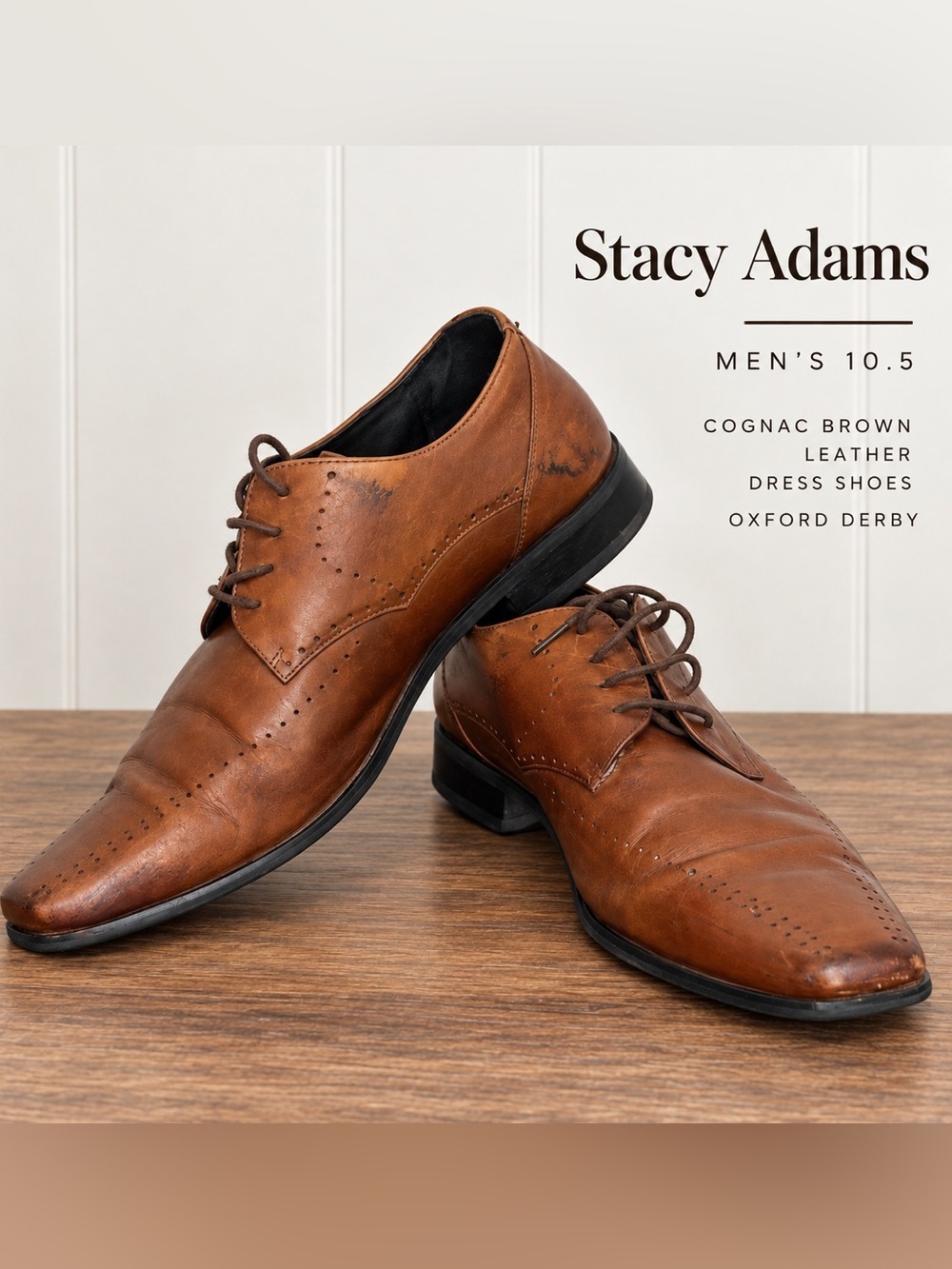 Cognac Brown Leather Dress Shoes Oxford Derby Business Formal Mens 10.5